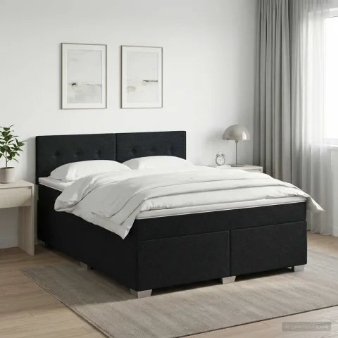 vidaXL Pat boxspring cu saltea Negru 180 x 200 cm Țesătură