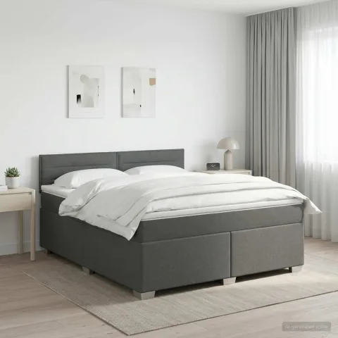 vidaXL Pat boxspring cu saltea Gri închis 160 x 200 cm Țesătură