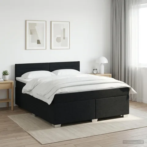 vidaXL Pat boxspring cu saltea Negru 180 x 200 cm Țesătură