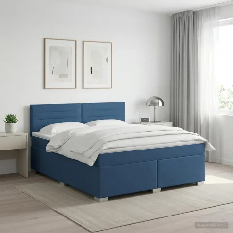 vidaXL Pat boxspring cu saltea albastru 180 x 200 cm Țesătură
