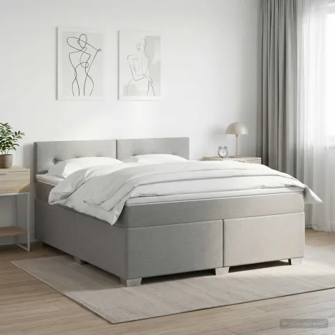 vidaXL Pat boxspring cu saltea Gri deschis 160 x 200 cm Țesătură