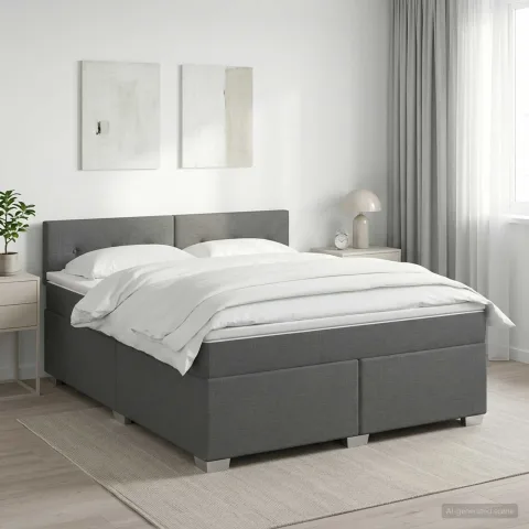 vidaXL Pat boxspring cu saltea Gri închis 160 x 200 cm Țesătură