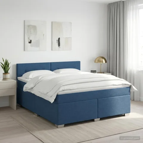 vidaXL Pat boxspring cu saltea albastru 160 x 200 cm Țesătură