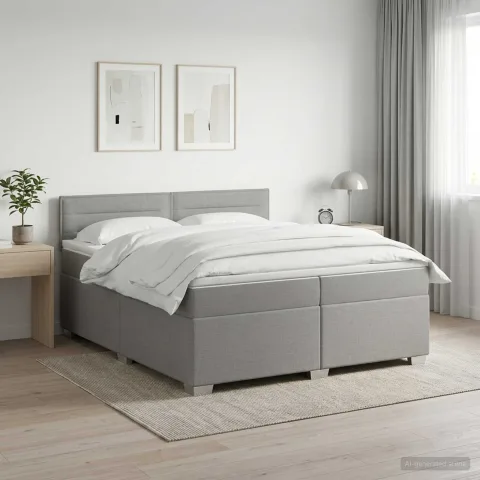 vidaXL Pat boxspring cu saltea Gri deschis 200 x 200 cm Țesătură