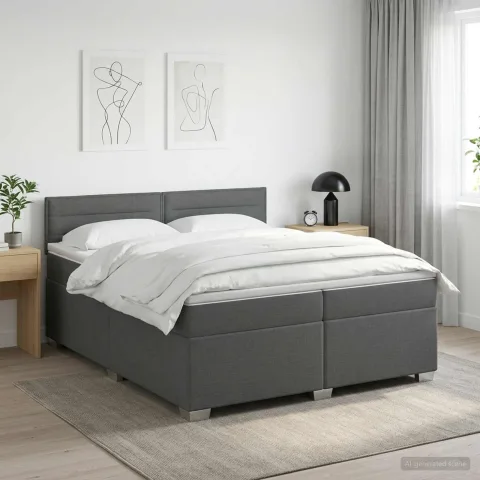 vidaXL Pat boxspring cu saltea Gri închis 200 x 200 cm Țesătură