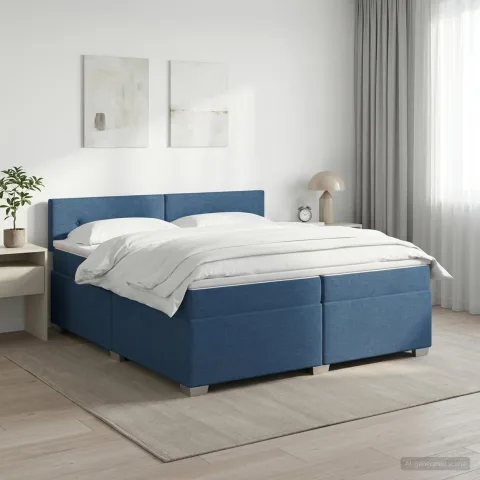 vidaXL Pat boxspring cu saltea albastru 200 x 200 cm Țesătură