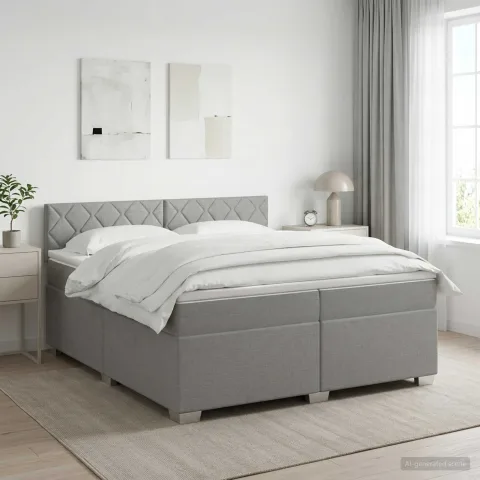 vidaXL Pat boxspring cu saltea Gri deschis 200 x 200 cm Țesătură