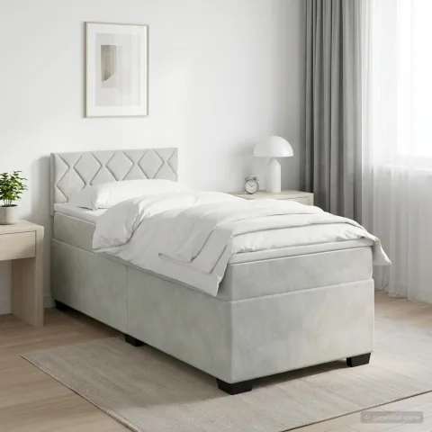 vidaXL Pat boxspring cu saltea Gri deschis 90 x 190 cm Catifea