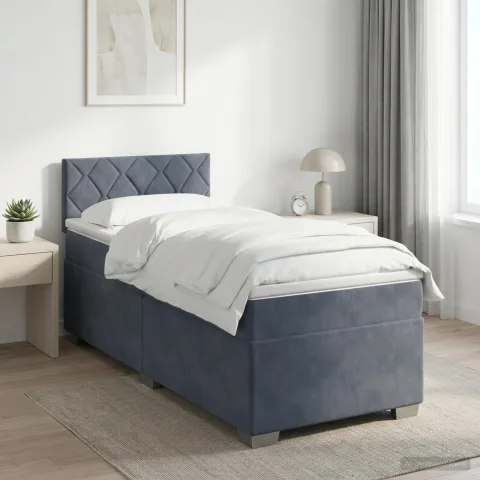 vidaXL Pat boxspring cu saltea Gri închis 80 x 200 cm Catifea