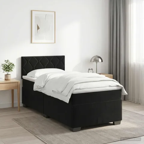 vidaXL Pat boxspring cu saltea cu headboard Negru 80 x 200 cm Catifea