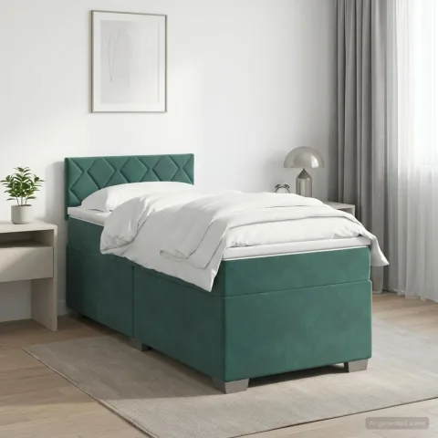 vidaXL Pat boxspring cu saltea Verde închis 90 x 190 cm Catifea
