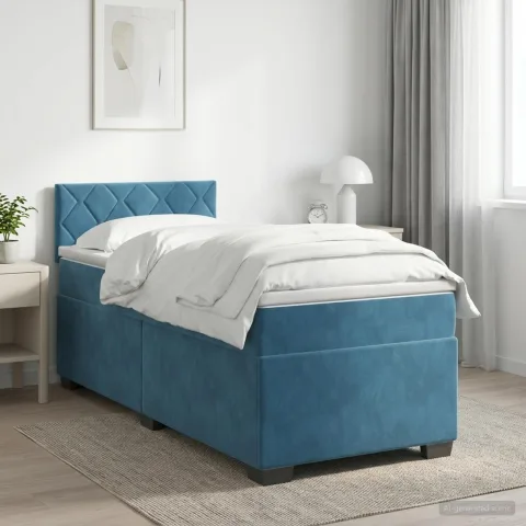 vidaXL Pat boxspring cu saltea Albastru închis 90 x 200 cm Catifea