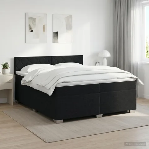 vidaXL Pat boxspring cu saltea Negru 200 x 200 cm Țesătură
