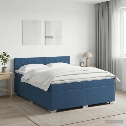 vidaXL Pat boxspring cu saltea albastru 200 x 200 cm Țesătură