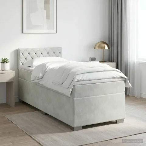 vidaXL Pat boxspring cu saltea Gri deschis 90 x 190 cm Catifea