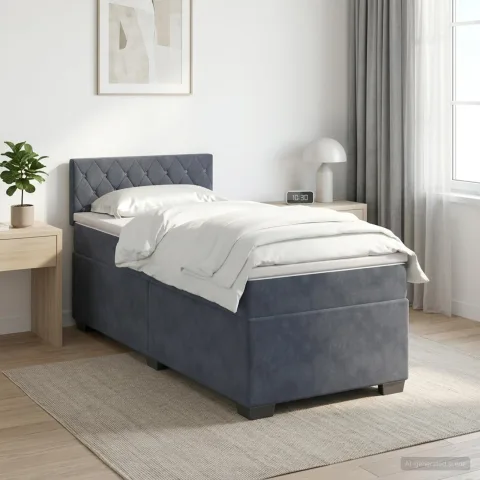vidaXL Pat boxspring cu saltea Gri închis 80 x 200 cm Catifea