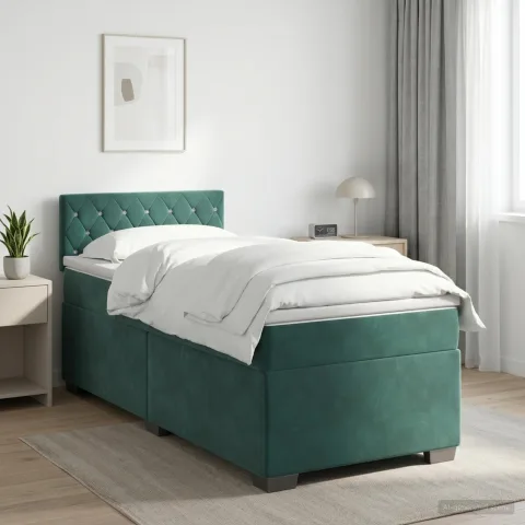 vidaXL Pat boxspring cu saltea Verde închis 80 x 200 cm Catifea