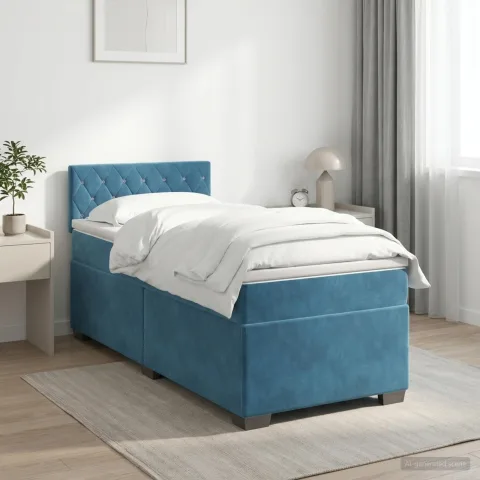 vidaXL Pat boxspring cu saltea Albastru închis 100 x 200 cm Catifea
