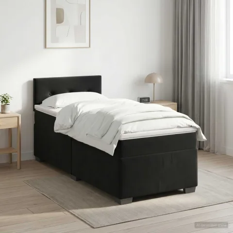 vidaXL Pat boxspring cu saltea cu headboard Negru 80 x 200 cm Catifea