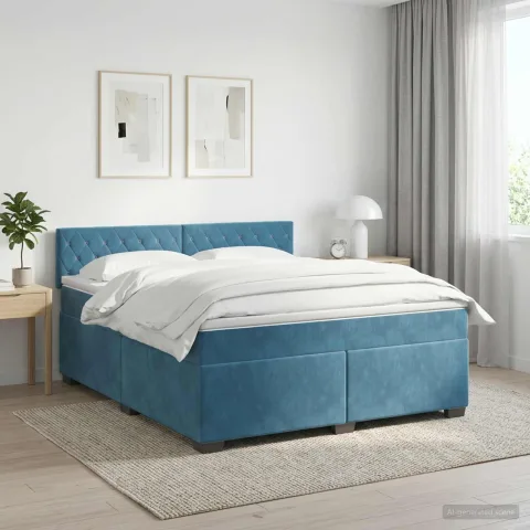 vidaXL Pat boxspring cu saltea Albastru închis 140 x 200 cm Catifea