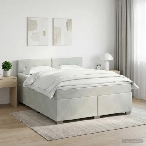 vidaXL Pat boxspring cu saltea Gri deschis 160 x 200 cm Catifea