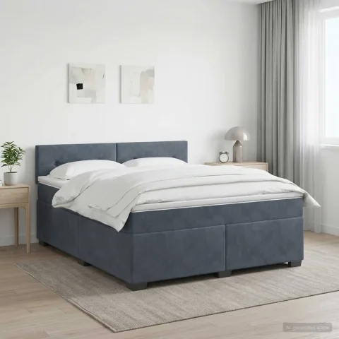 vidaXL Pat boxspring cu saltea Gri închis 140 x 200 cm Catifea
