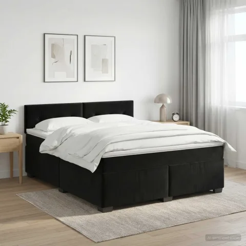 vidaXL Pat boxspring cu saltea cu headboard Negru 140 x 200 cm Catifea