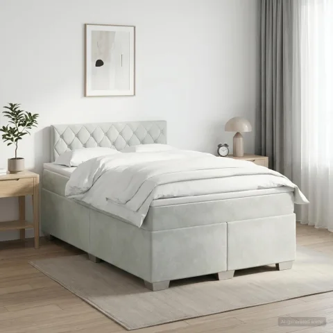 vidaXL Pat boxspring cu saltea Gri deschis 120 x 190 cm Catifea
