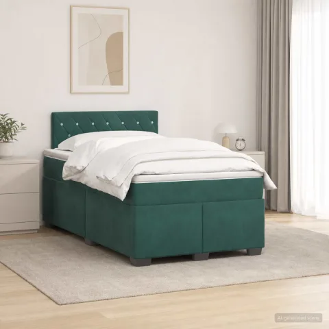 vidaXL Pat boxspring cu saltea Verde închis 120 x 200 cm Catifea