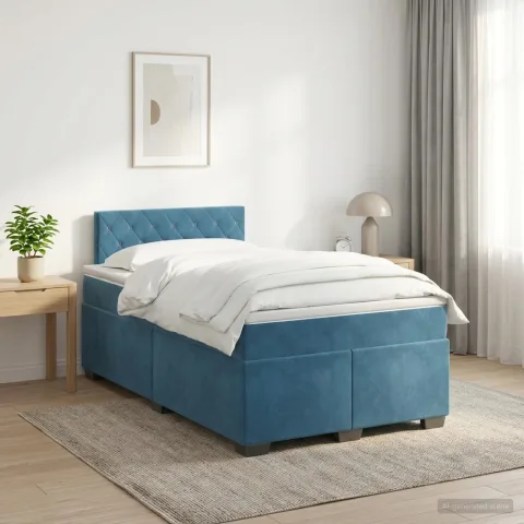 vidaXL Pat boxspring cu saltea albastru 120 x 190 cm Catifea