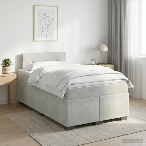 vidaXL Pat boxspring cu saltea Gri deschis 120 x 190 cm Catifea