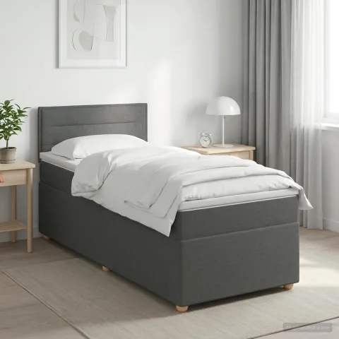 vidaXL Pat boxspring cu saltea Gri închis 90 x 200 cm Țesătură