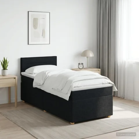 vidaXL Pat boxspring cu saltea cu headboard Negru 90 x 190 cm Țesătură