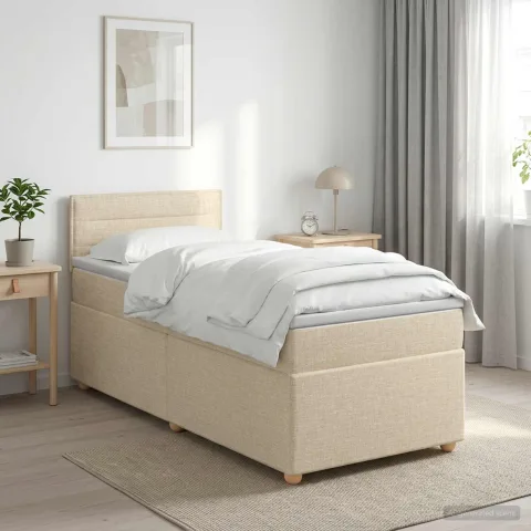 vidaXL Pat boxspring cu saltea cu headboard Crem 100 x 200 cm Țesătură