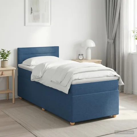 vidaXL Pat boxspring cu saltea albastru 100 x 200 cm Țesătură
