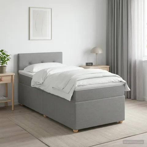 vidaXL Pat boxspring cu saltea Gri deschis 90 x 190 cm Țesătură