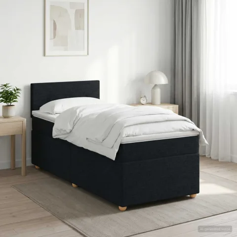 vidaXL Pat boxspring cu saltea Negru 100 x 200 cm Țesătură