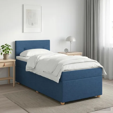 vidaXL Pat boxspring cu saltea albastru 90 x 200 cm Țesătură