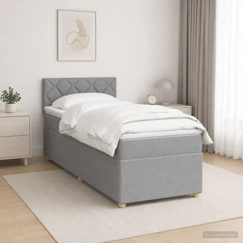 vidaXL Pat boxspring cu saltea Gri deschis 90 x 190 cm Țesătură