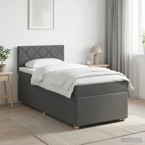 vidaXL Pat boxspring cu saltea Gri închis 90 x 200 cm Țesătură