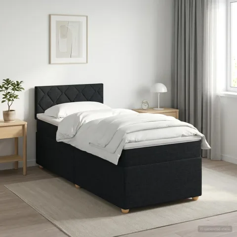 vidaXL Pat boxspring cu saltea Negru 100 x 200 cm Țesătură