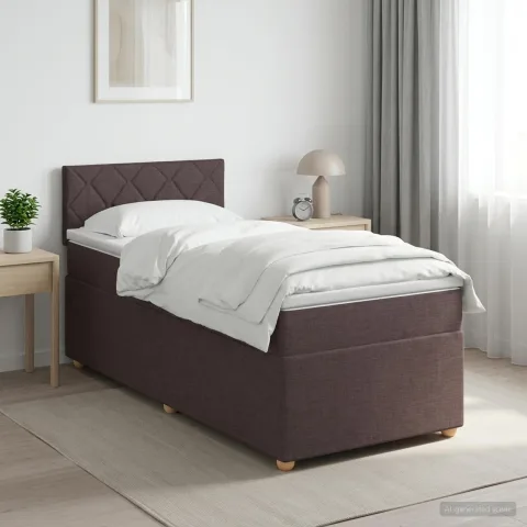 vidaXL Pat boxspring cu saltea Maro închis 90 x 200 cm Țesătură