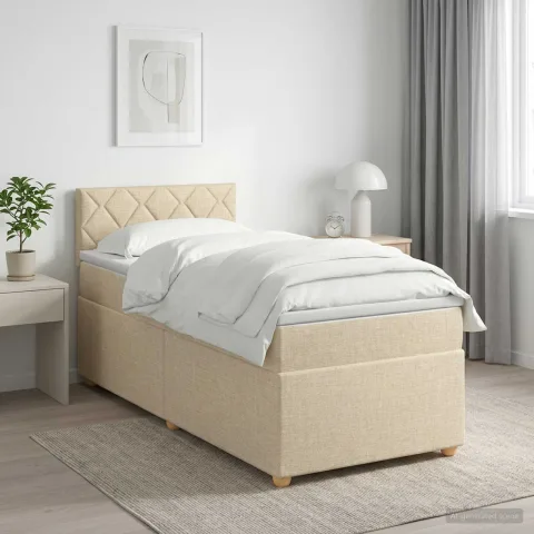 vidaXL Pat boxspring cu saltea cu headboard Crem 80 x 200 cm Țesătură