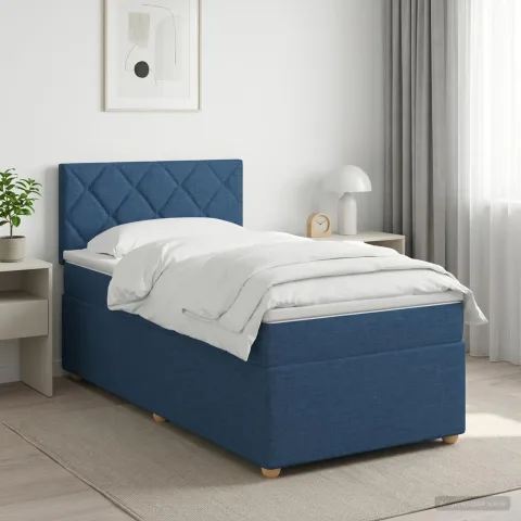 vidaXL Pat boxspring cu saltea albastru 100 x 200 cm Țesătură