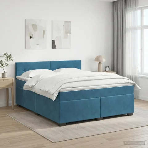 vidaXL Pat boxspring cu saltea Albastru închis 160 x 200 cm Catifea