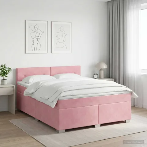 vidaXL Pat boxspring cu saltea cu headboard Roz 140 x 190 cm Catifea