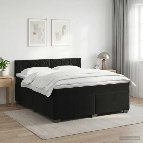 vidaXL Pat boxspring cu saltea cu headboard Negru 140 x 200 cm Catifea