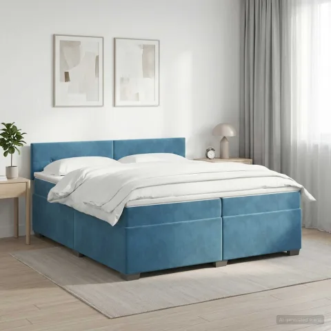 vidaXL Pat boxspring cu saltea Albastru închis 200 x 200 cm Catifea
