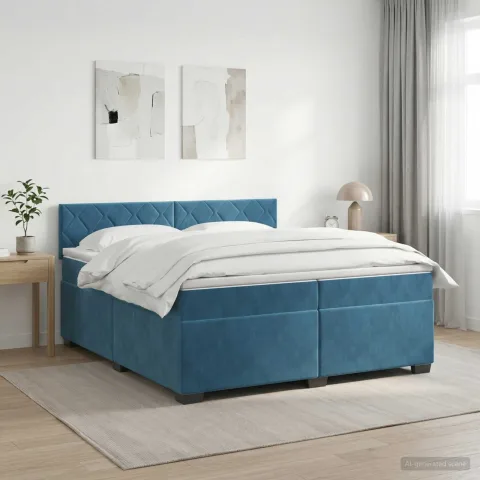 vidaXL Pat boxspring cu saltea Albastru închis 200 x 200 cm Catifea
