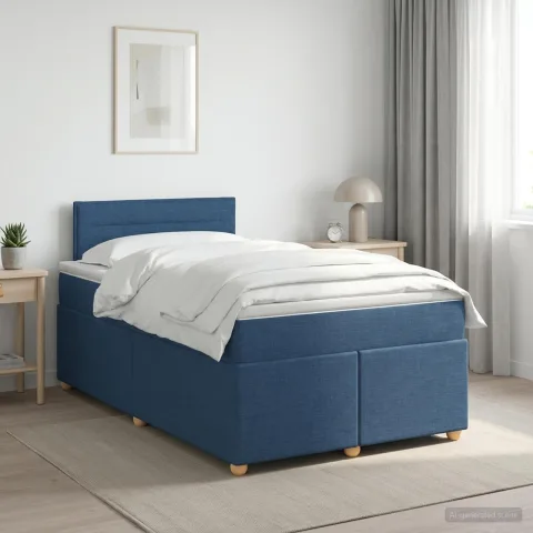 vidaXL Pat boxspring cu saltea albastru 120 x 190 cm Țesătură